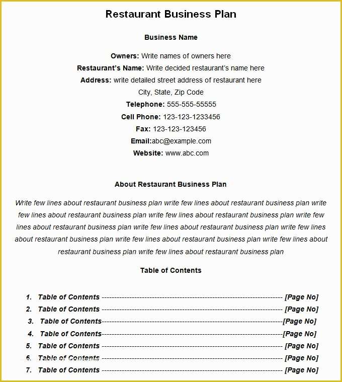 Free Restaurant Business Plan Template Word Of Restaurant Business Plan Template 9 Free Pdf Word