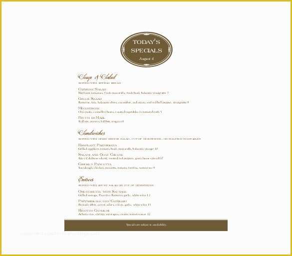 Free Restaurant Menu Templates for Word Of 24 Free Menu Templates Pdf Doc Excel Psd