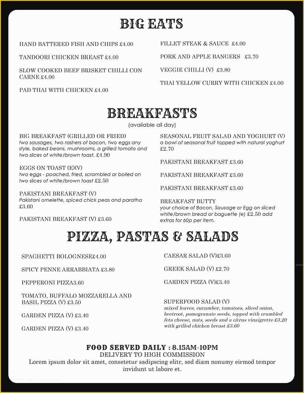 Free Restaurant Menu Templates for Word Of Design & Templates Menu Templates Wedding Menu Food