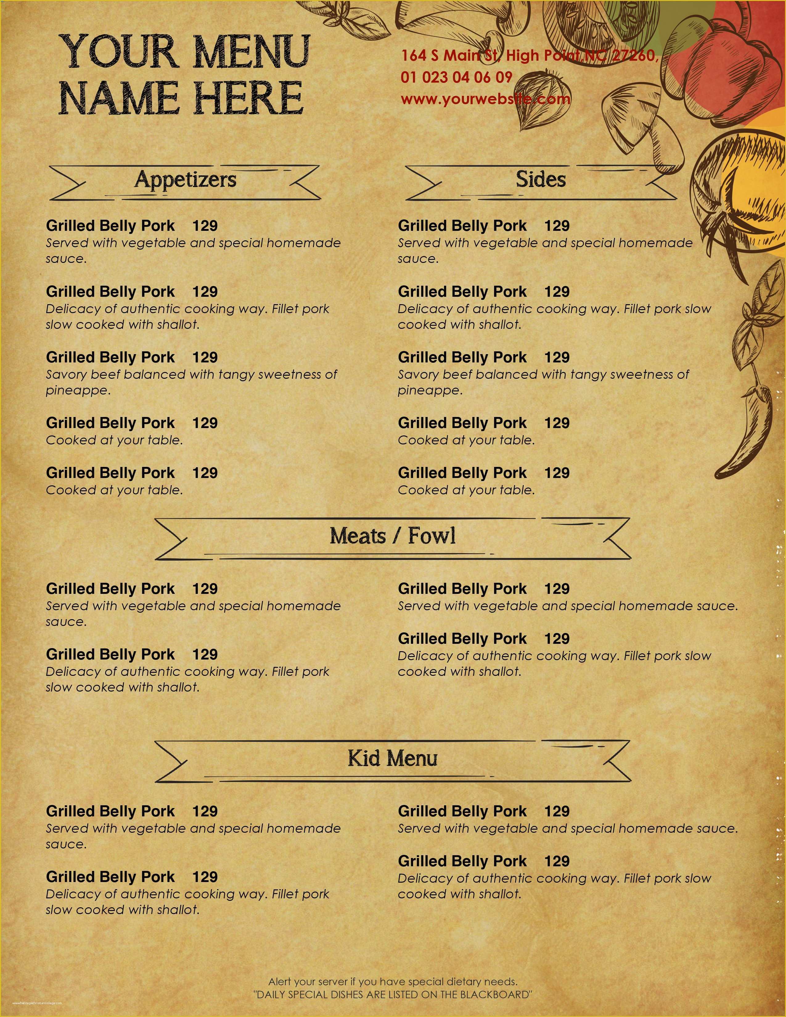 Free Restaurant Menu Templates for Word Of Design & Templates Menu Templates Wedding Menu Food
