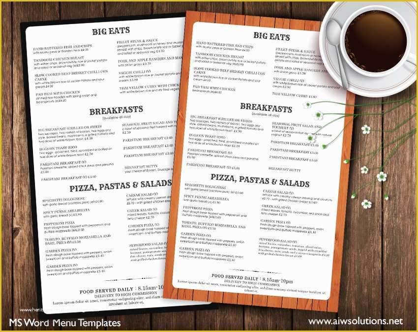 Free Restaurant Menu Templates for Word Of Design & Templates Menu Templates Wedding Menu Food