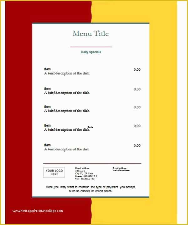 Free Restaurant Menu Templates for Word Of Free Restaurant Menu Templates Microsoft Word Templates