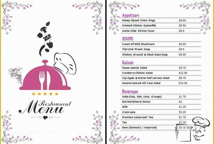 Free Restaurant Menu Templates for Word Of Restaurant Menu Template Microsoft Word