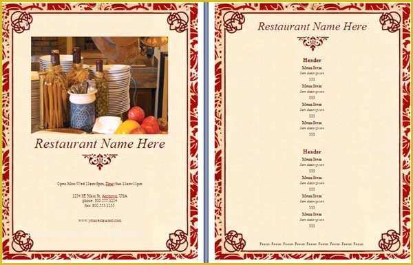 Free Restaurant Menu Templates for Word Of Restaurant Menu Template