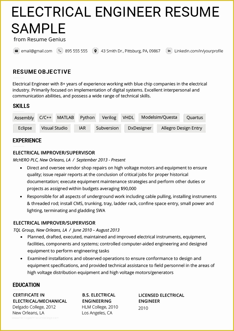 Free Resume Letter Templates Of Electrical Engineer Resume Example & Writing Tips