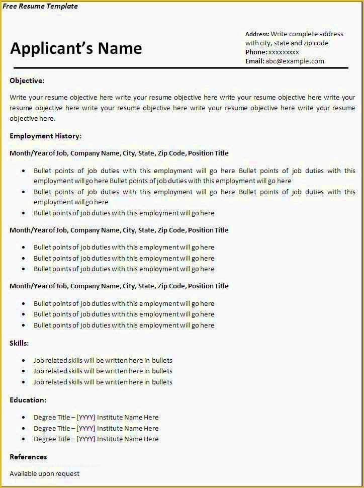 Free Resume Letter Templates Of Fill In Blank Resume Templates Free