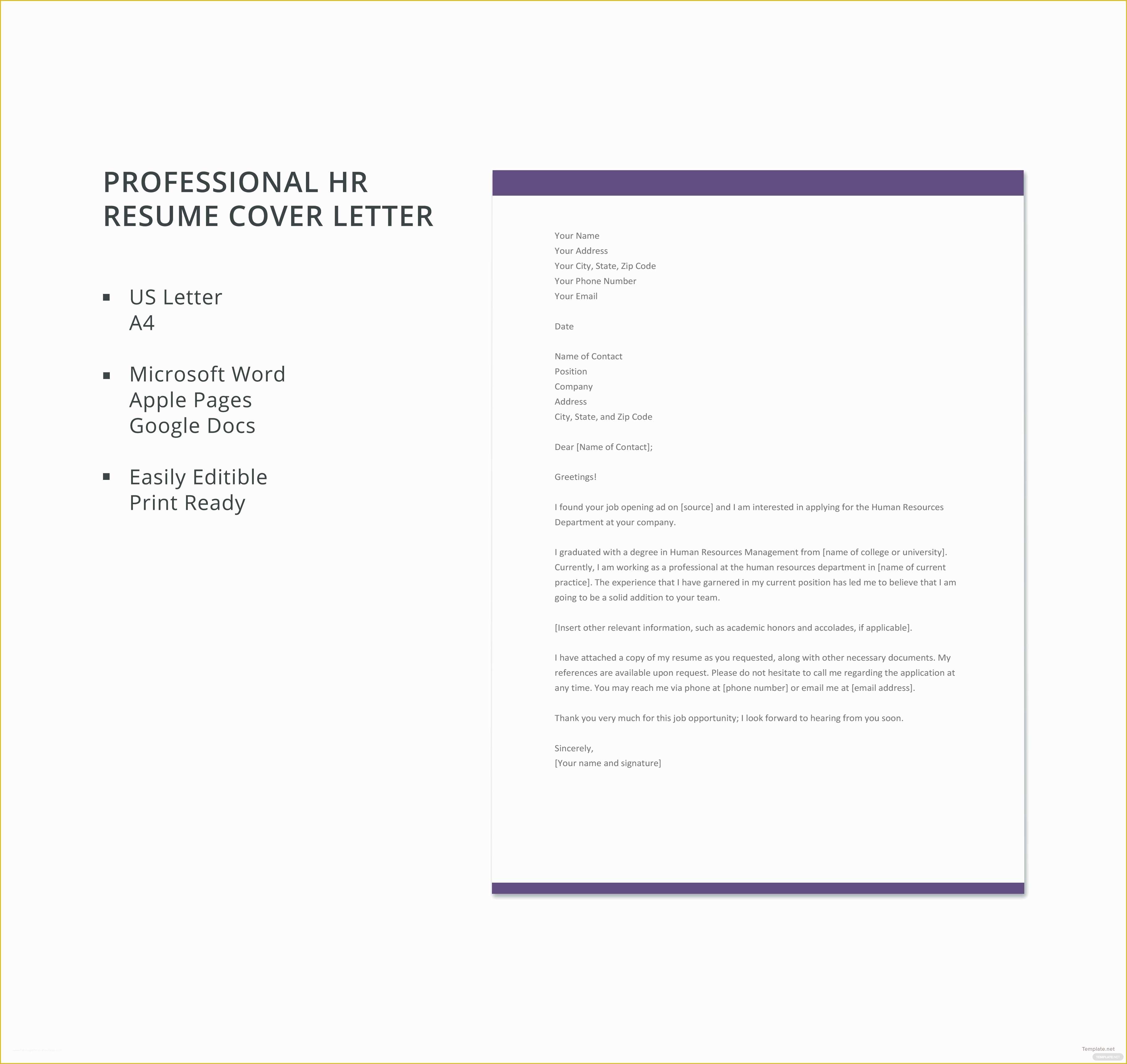 Free Resume Letter Templates Of Free Professional Hr Resume Cover Letter Template In