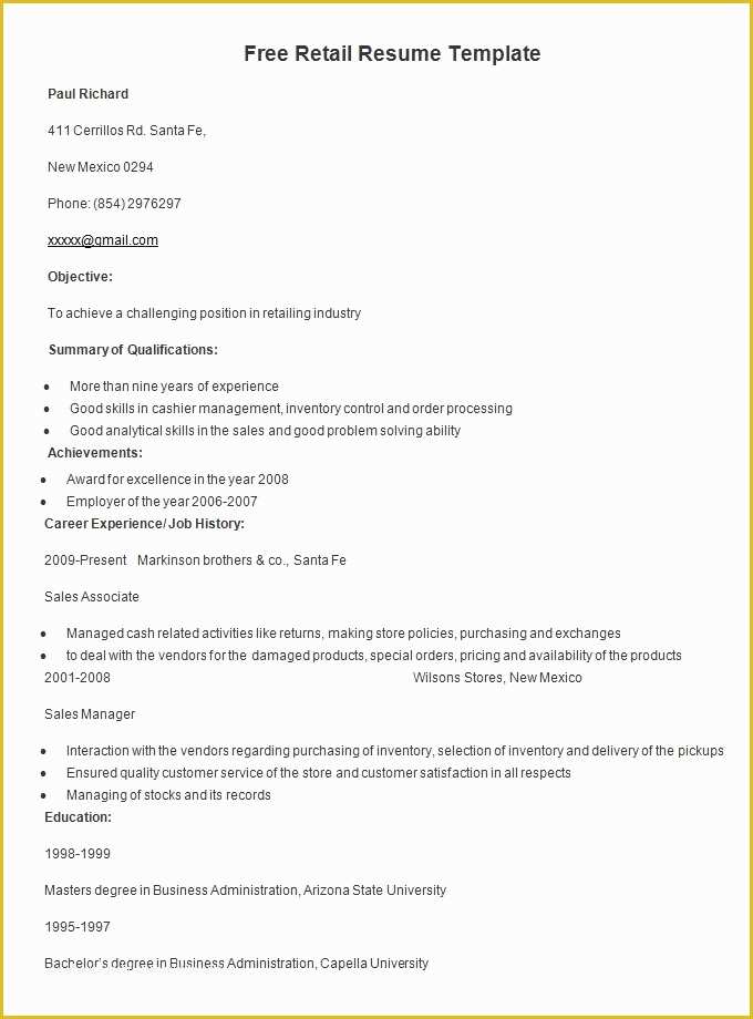 Free Resume Letter Templates Of Resume Templates – 127 Free Samples Examples & format