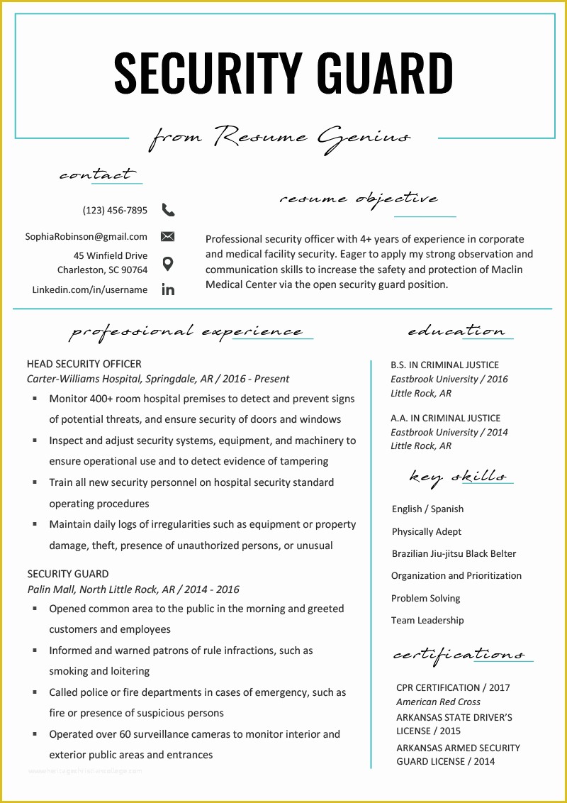 Free Resume Letter Templates Of Security Guard Resume Sample & Writing Tips