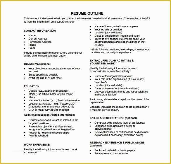 Free Resume Outline Template Of 9 Resume Outline Templates Doc Excel Pdf
