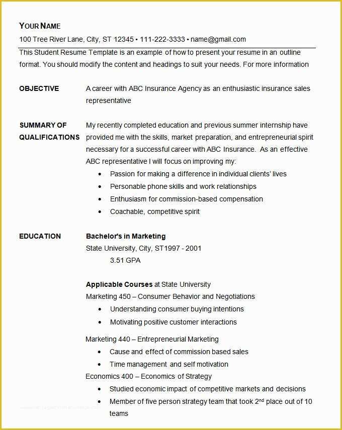 Free Resume Outline Template Of Basic Resume Template 70 Free Samples Examples format