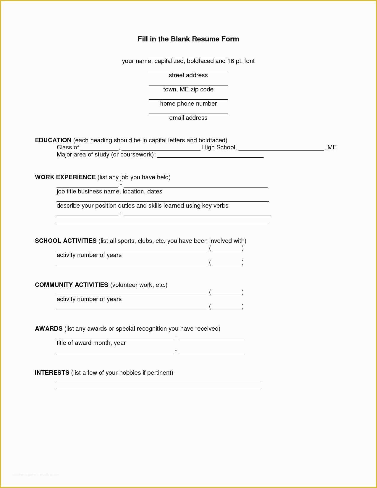 Free Resume Outline Template Of Free Resume Templates Cv Word Blank Students High School