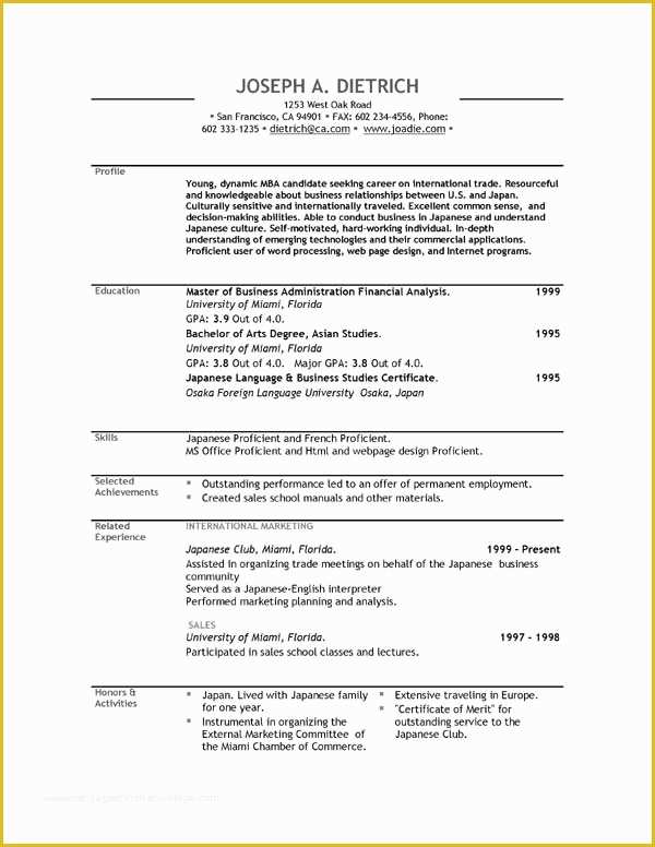 Free Resume Outline Template Of Free Resume Templates