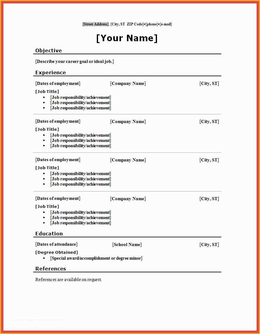 Free Resume Outline Template Of Harvard Outline format Word