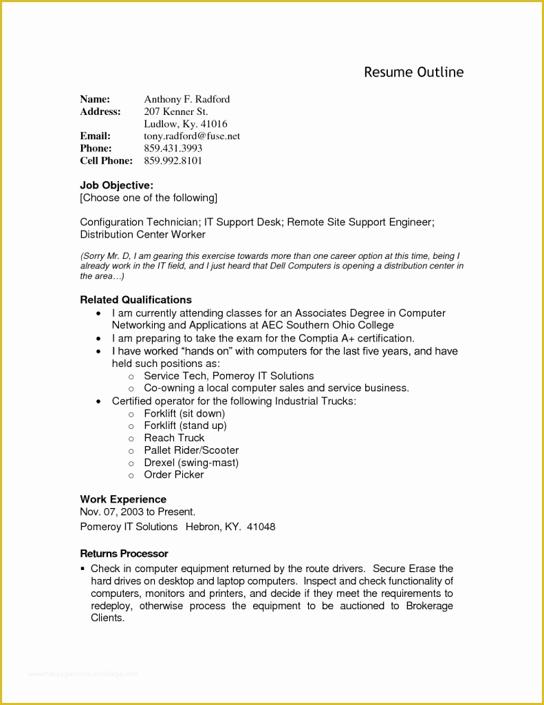 Free Resume Outline Template Of Resume Outline Resume Cv