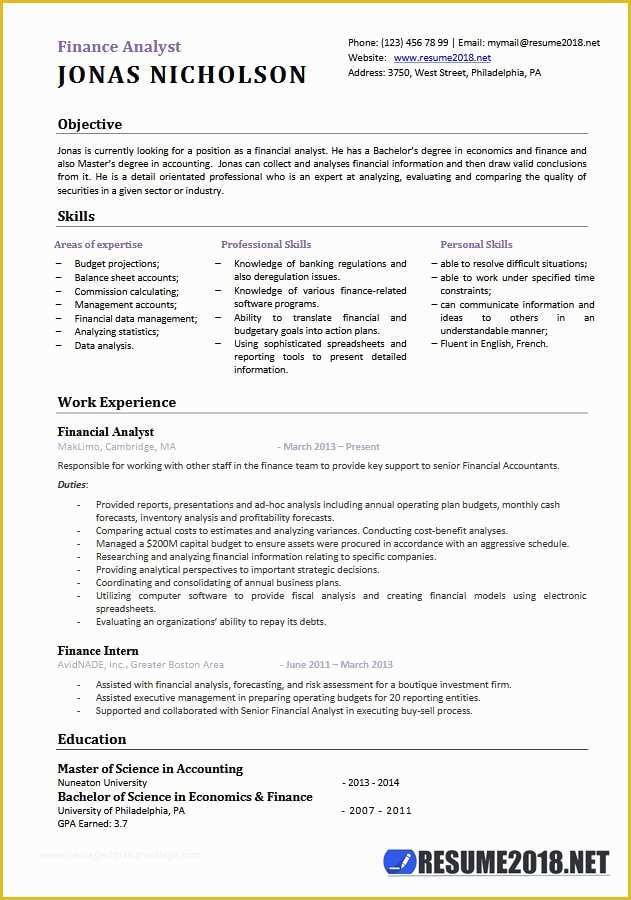 Free Resume Templates 2018 Of Finance Analyst Resume Templates 2018 Resume 2018