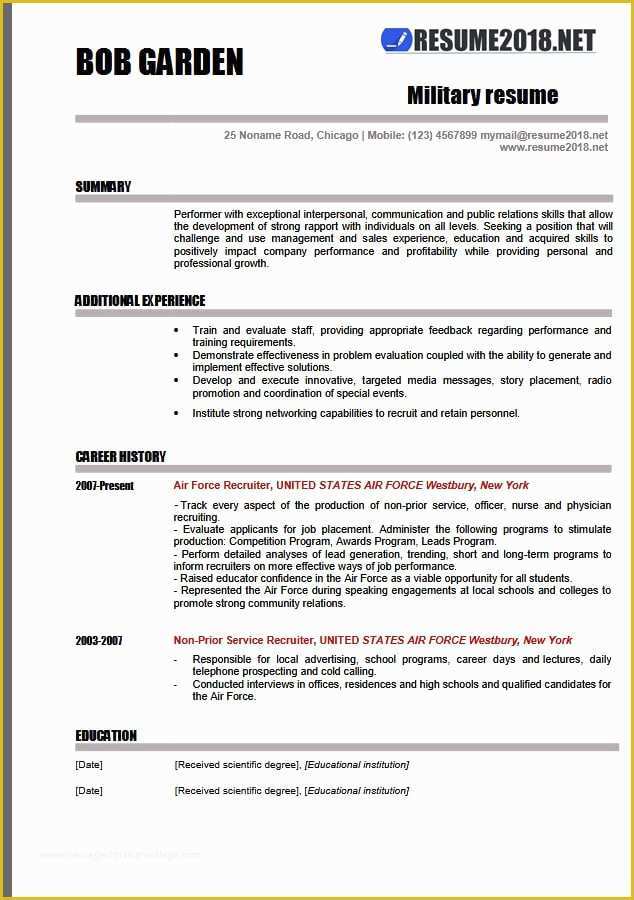 Free Resume Templates 2018 Of Military Resume Examples 2018 Resume 2018