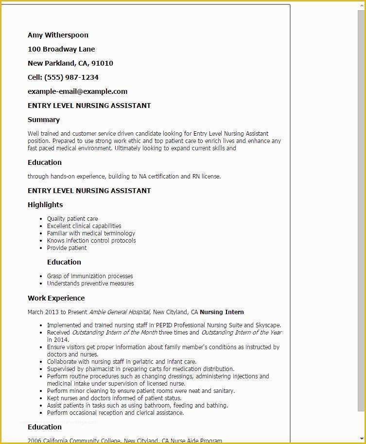 Free Resume Templates for Certified Nursing assistant Of 20 Certified Nursing assistant Resume Templates