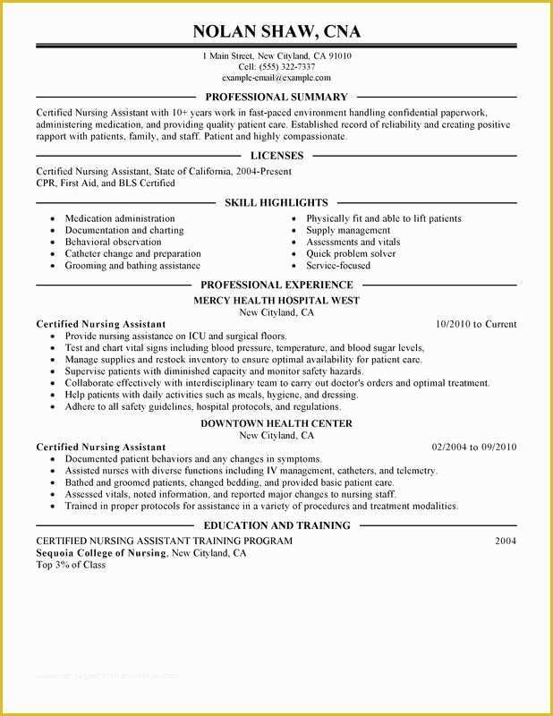 Free Resume Templates for Certified Nursing assistant Of Certified Nursing assistant Resume Free Templates for Cna