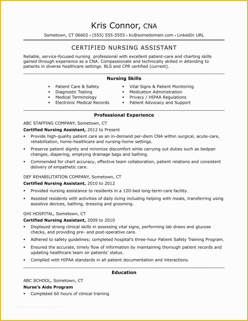 Free Resume Templates for Certified Nursing assistant Of Cna Resume Examples Skills for Cnas