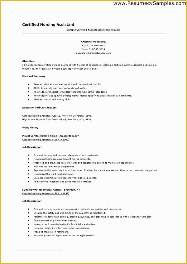 Free Resume Templates for Certified Nursing assistant Of Cna Resume Templates