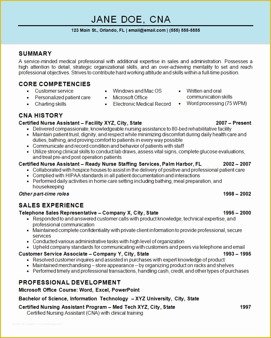 Free Resume Templates for Certified Nursing assistant Of Nurse assistant Cna Resume Example