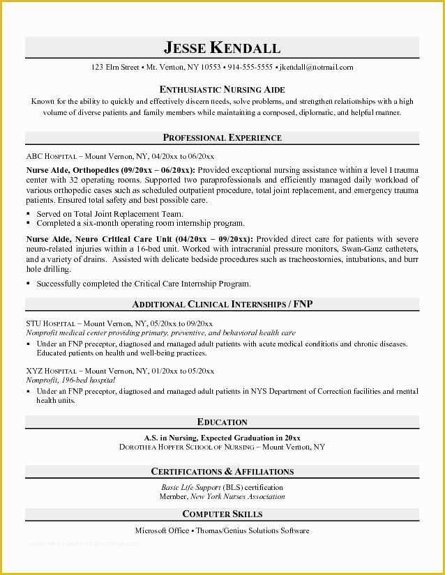 Free Resume Templates for Certified Nursing assistant Of Resume Examples No Experience