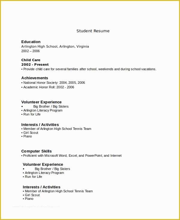Free Resume Templates for Highschool Students with No Work Experience Of 10 High School Resume Templates Examples Samples format