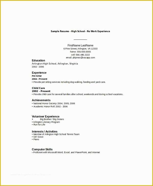 Free Resume Templates for Highschool Students with No Work Experience Of 10 High School Student Resume Templates Pdf Doc