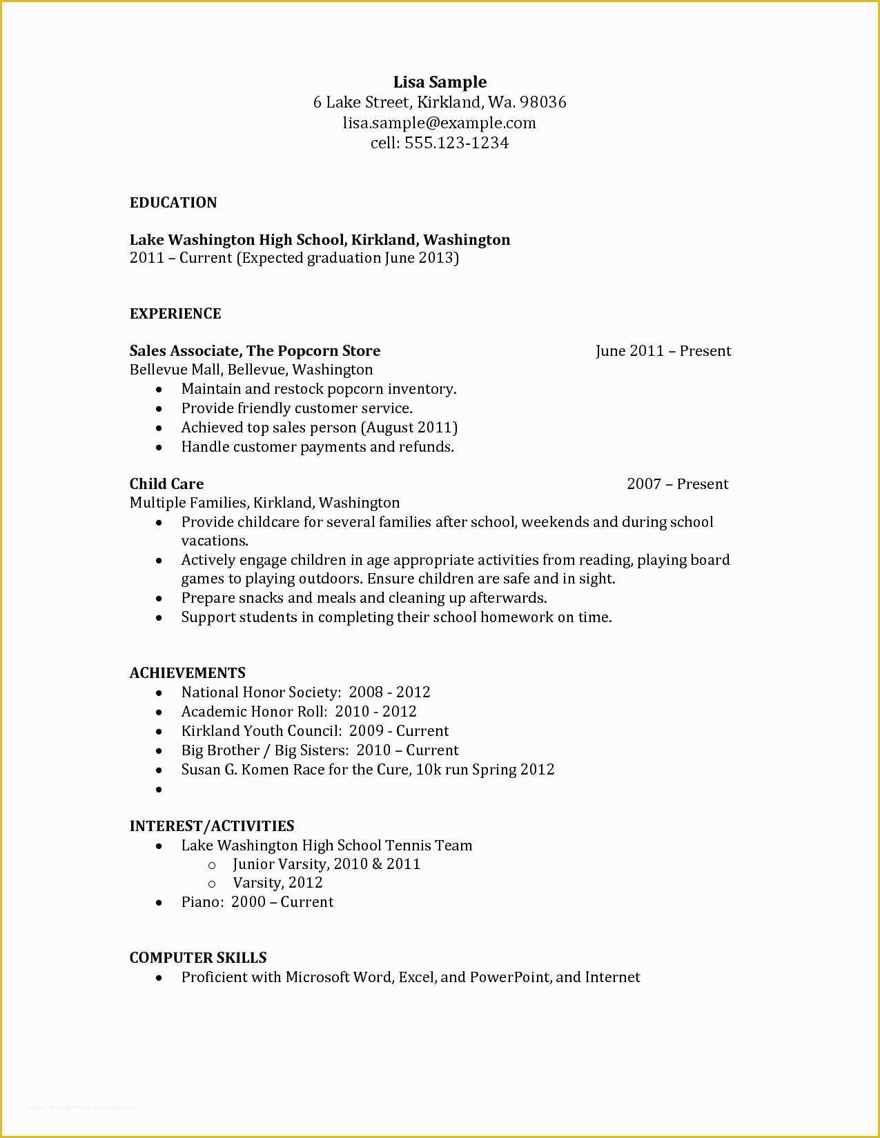 Free Resume Templates for Highschool Students with No Work Experience Of Free Resume Templates for Highschool Students with No Work