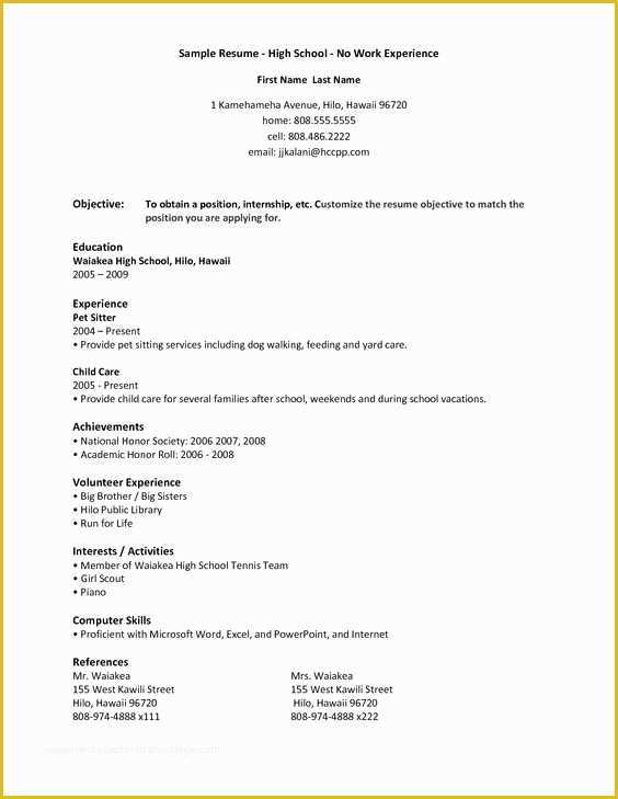 Free Resume Templates for Highschool Students with No Work Experience Of High School Student Resume Samples with No Work Experience