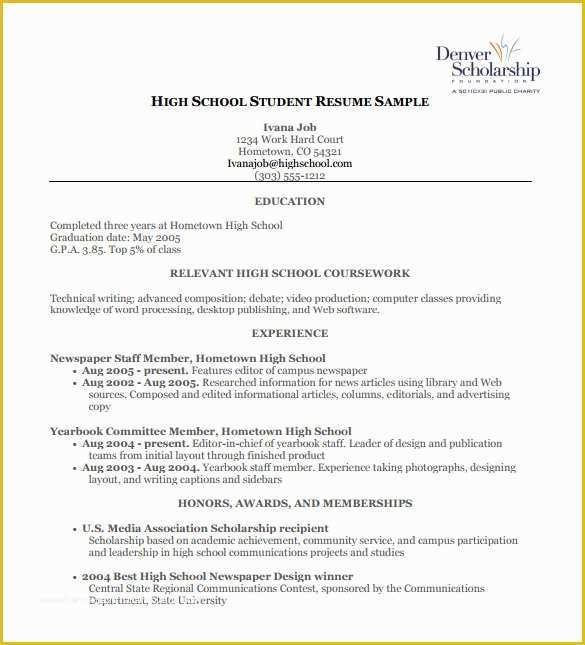 Free Resume Templates for Highschool Students with No Work Experience Of High School Student Resume Template