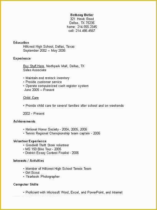 Free Resume Templates for Highschool Students with No Work Experience Of Resume for High School Students with No Experience format