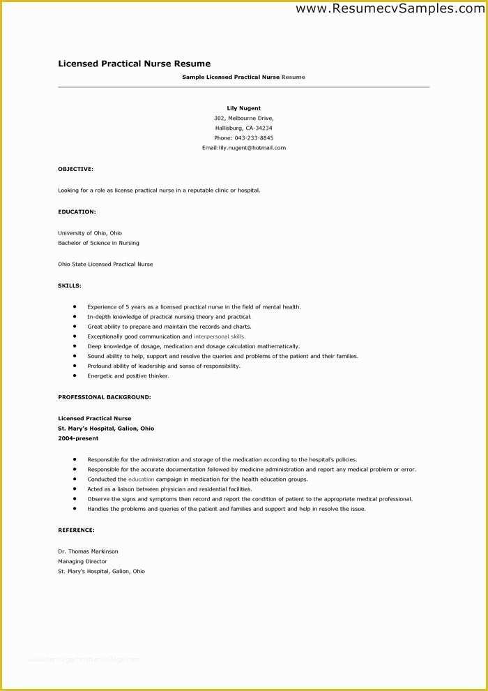 Free Resume Templates for Lpn Nurses Of 20 Licensed Practical Nurse Sample Resume