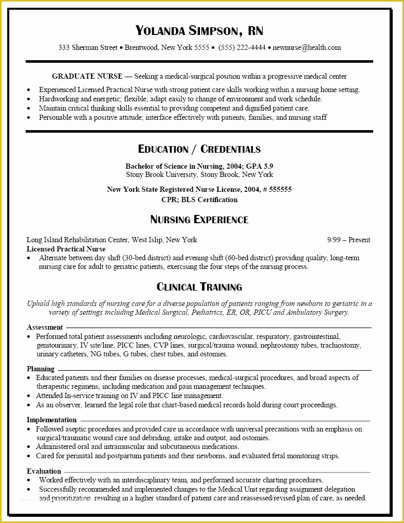 Free Resume Templates for Lpn Nurses Of Graduate Nurse Resume Example Rn