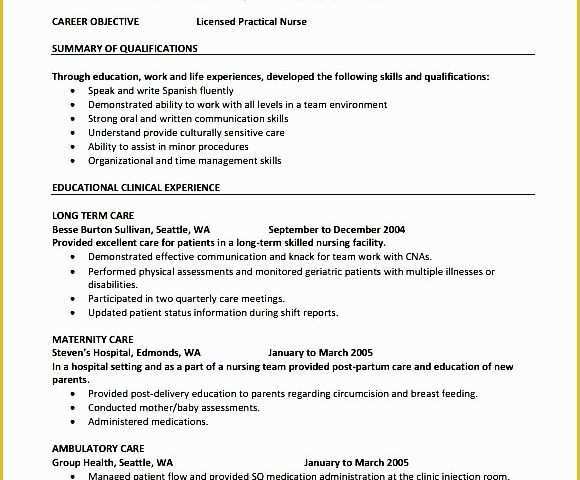 Free Resume Templates for Lpn Nurses Of Licensed Practical Nurse Resume