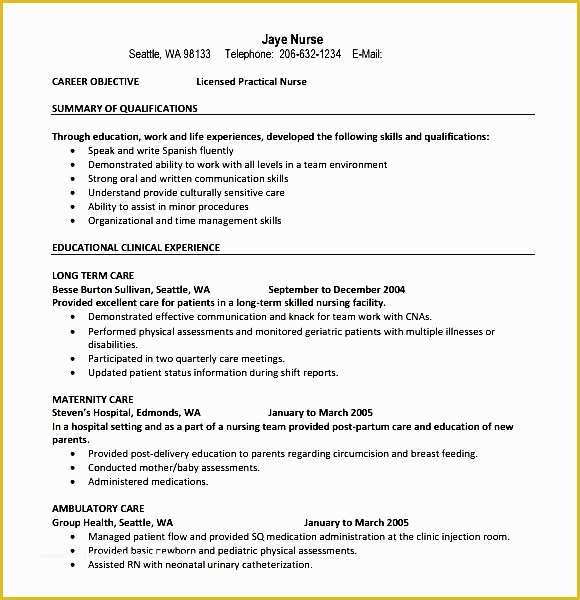 Free Resume Templates for Lpn Nurses Of Licensed Practical Nurse Resume
