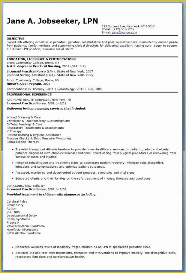 Free Resume Templates for Lpn Nurses Of Sample Lpn Resume Objective