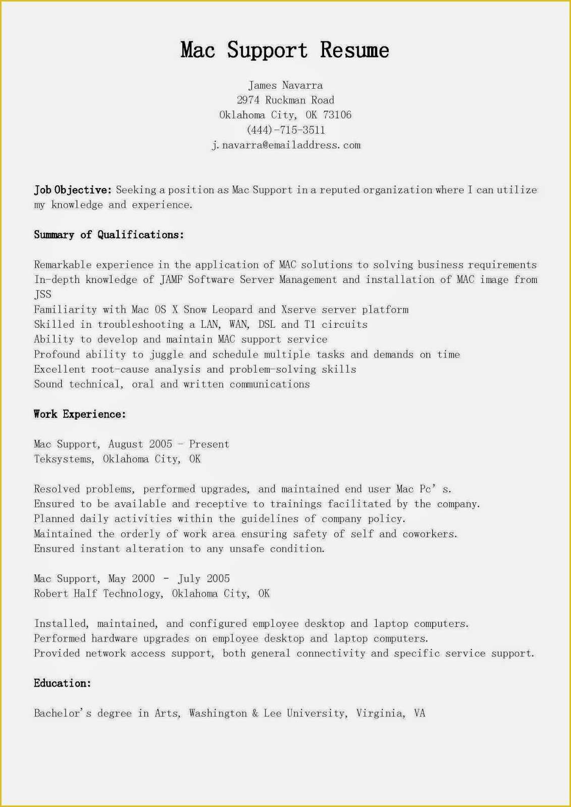 Free Resume Templates for Mac Of Resume Samples Mac Support Resume Sample
