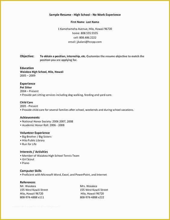 Free Resume Templates for No Work Experience Of High School Student Resume Samples with No Work Experience