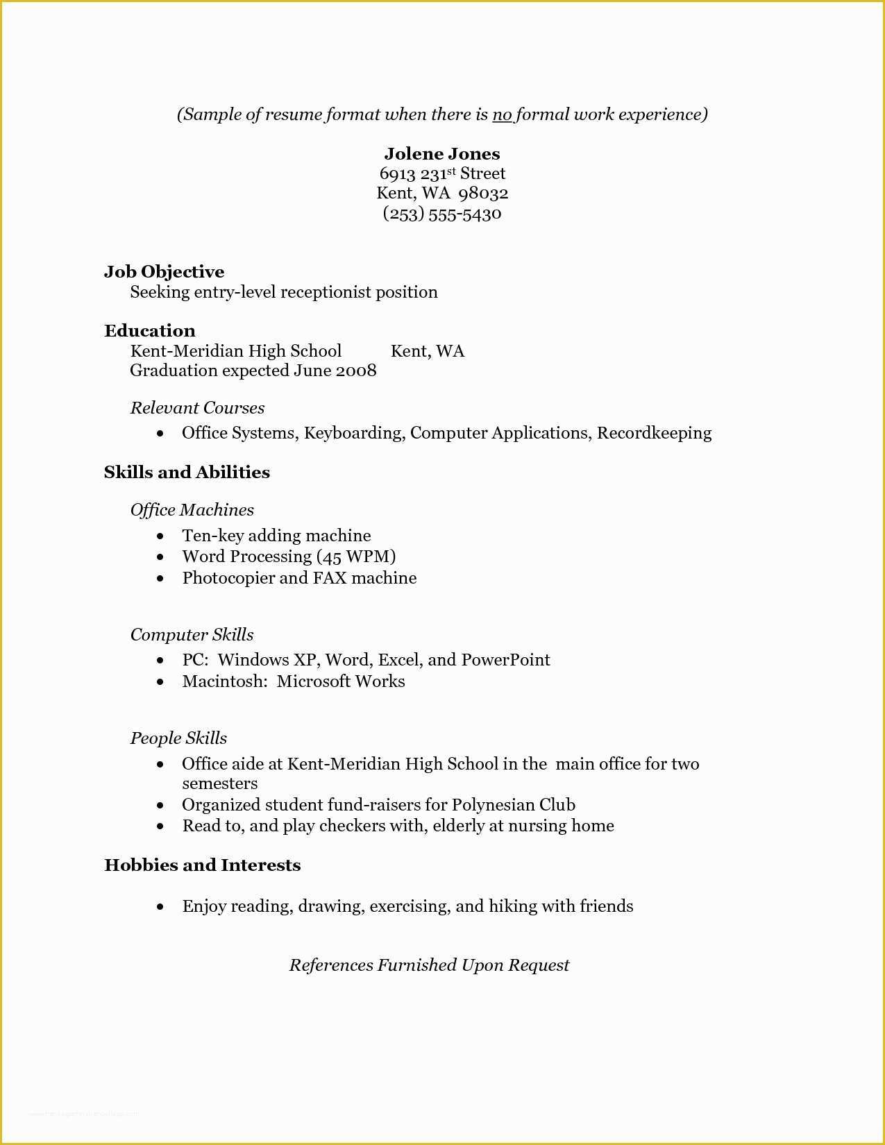 Free Resume Templates for No Work Experience Of No Work Experience Resume Template