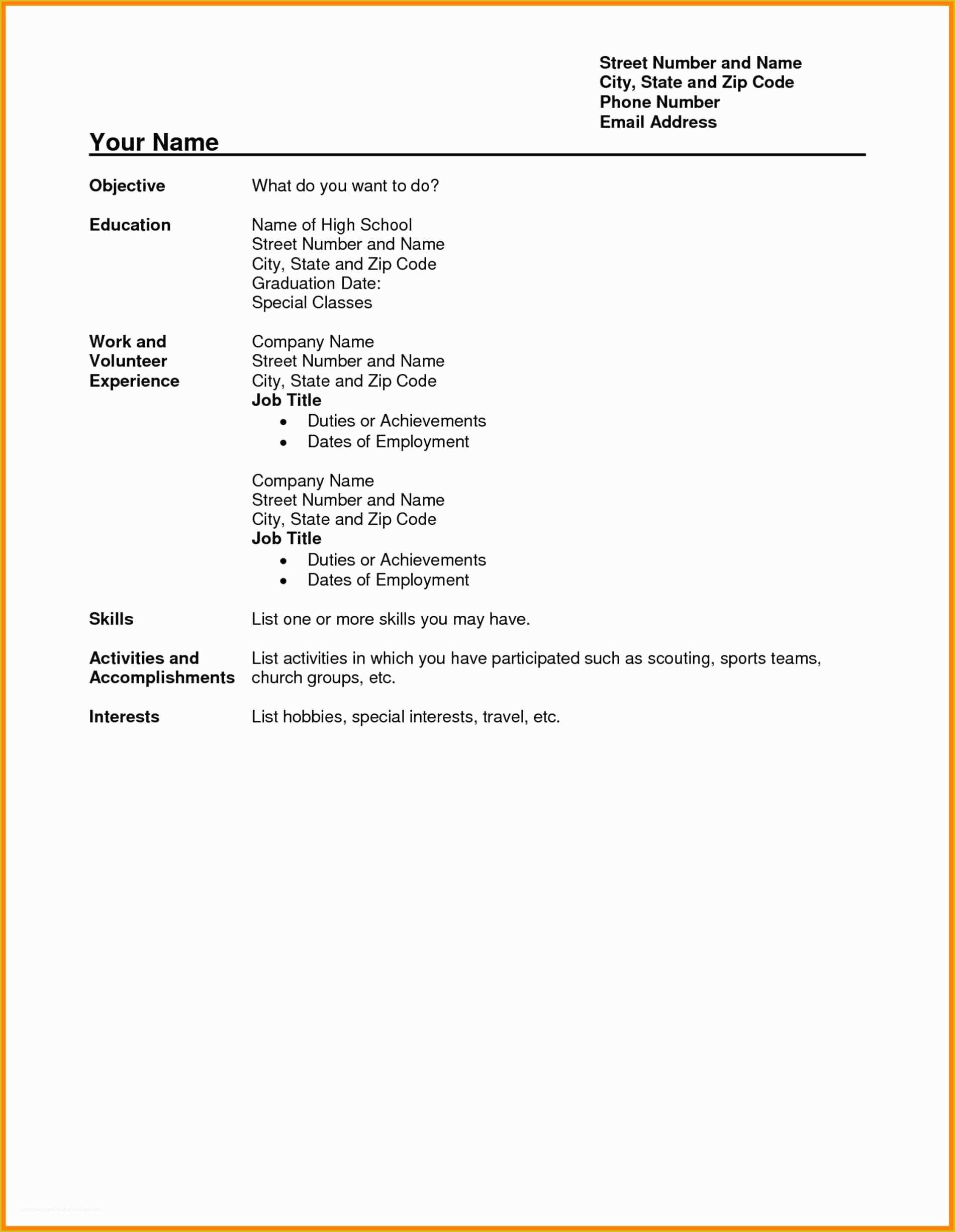 Free Resume Templates for No Work Experience Of Resume Examples for Teens Ideasplataforma