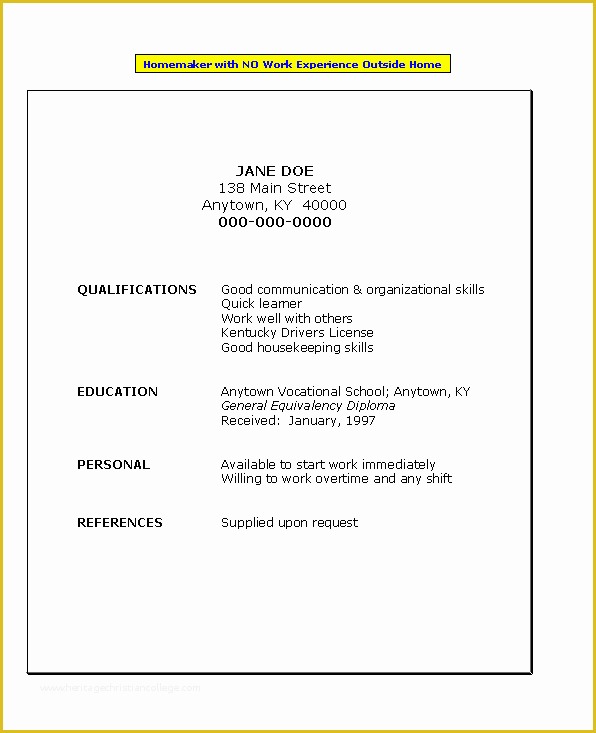 Free Resume Templates for No Work Experience Of Resume for Homemaker with No Work Experience