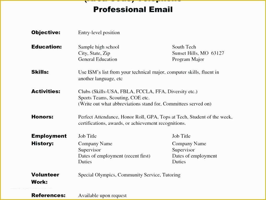 Free Resume Templates for No Work Experience Of Resume Template for High School Free Resume Templates for
