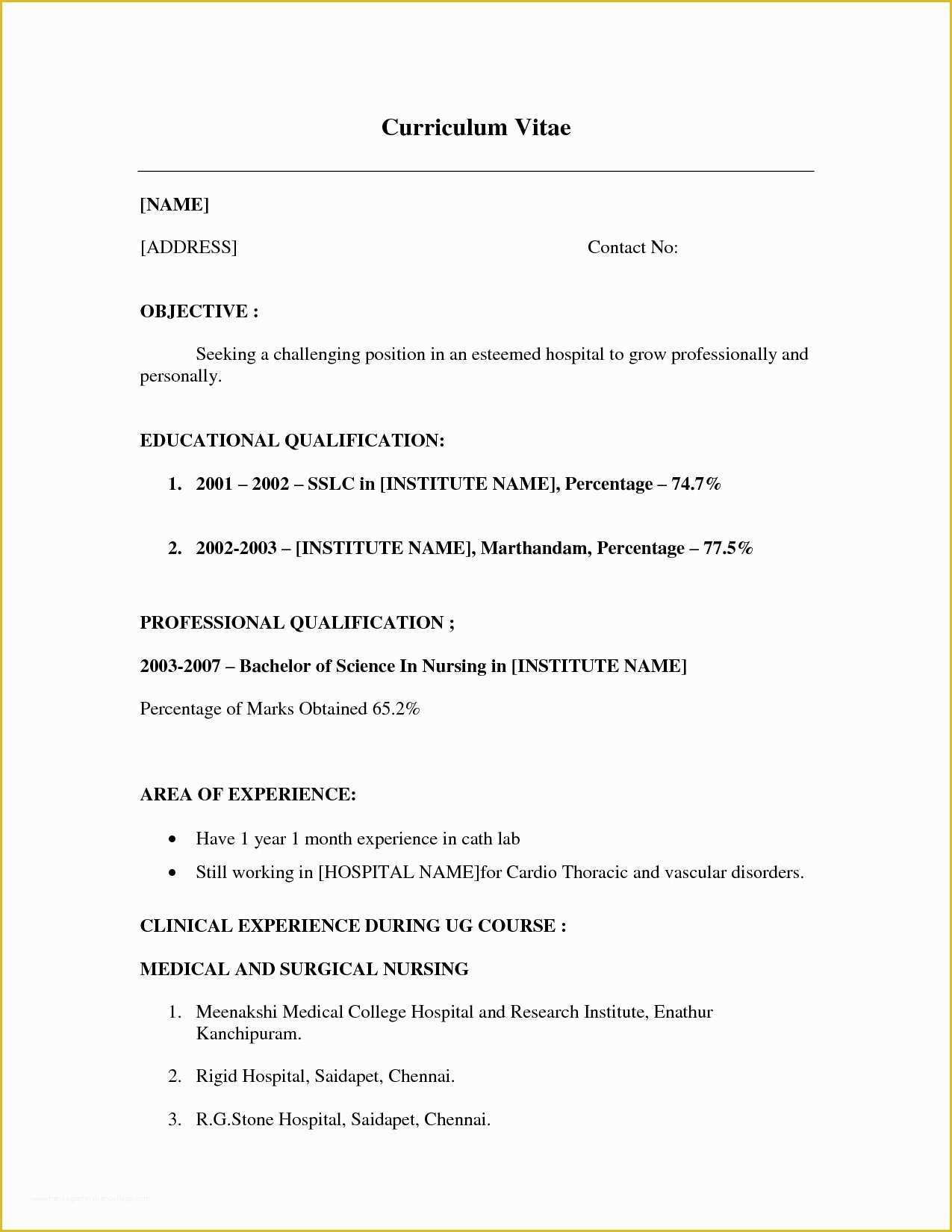 Free Resume Templates for No Work Experience Of Resume Templates for No Work Experience