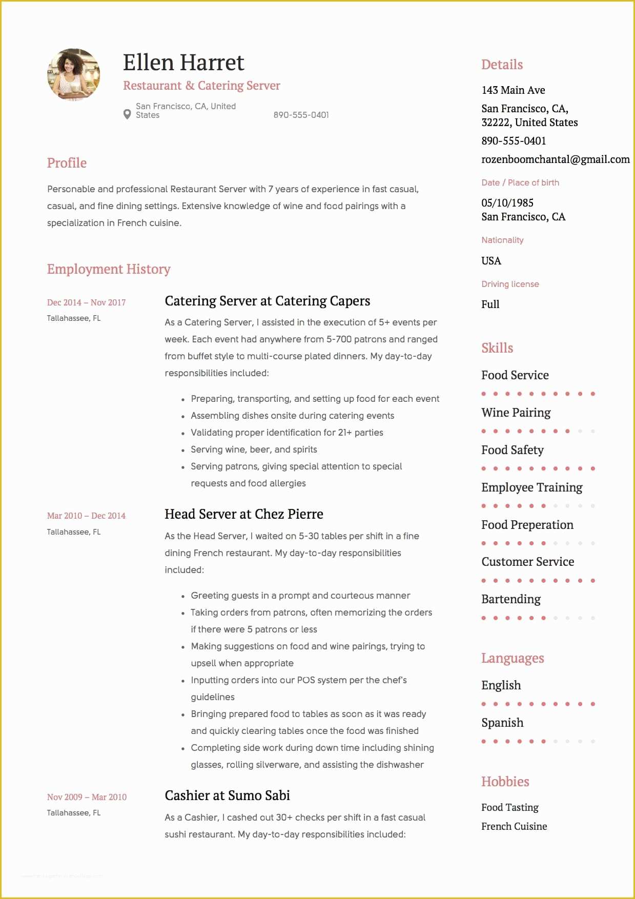 Free Resume Templates for Restaurant Servers Of 12 Restaurant Server Resume Sample S 2018 Free Downloads