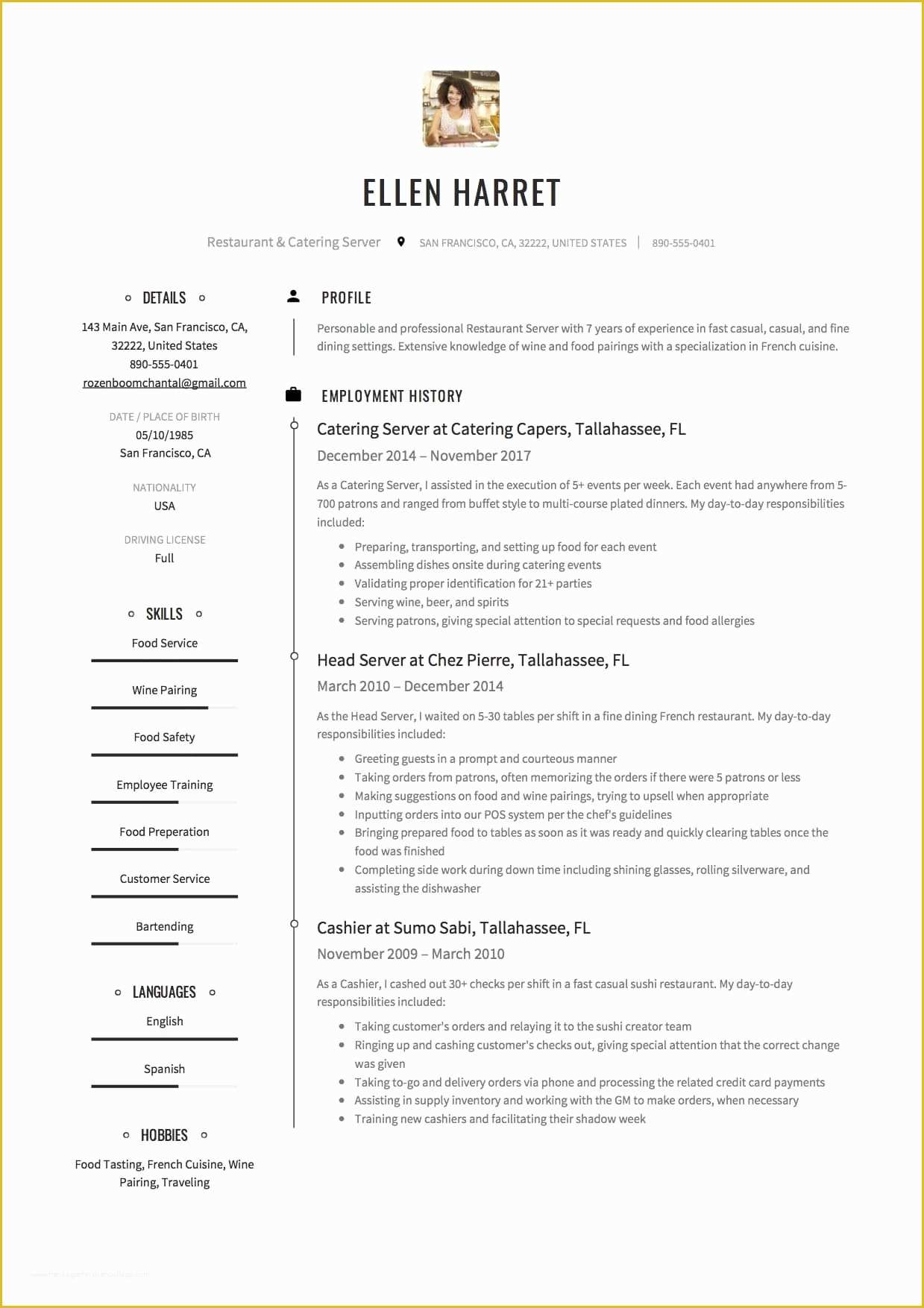 Free Resume Templates for Restaurant Servers Of 12 Restaurant Server Resume Sample S 2018 Free Downloads