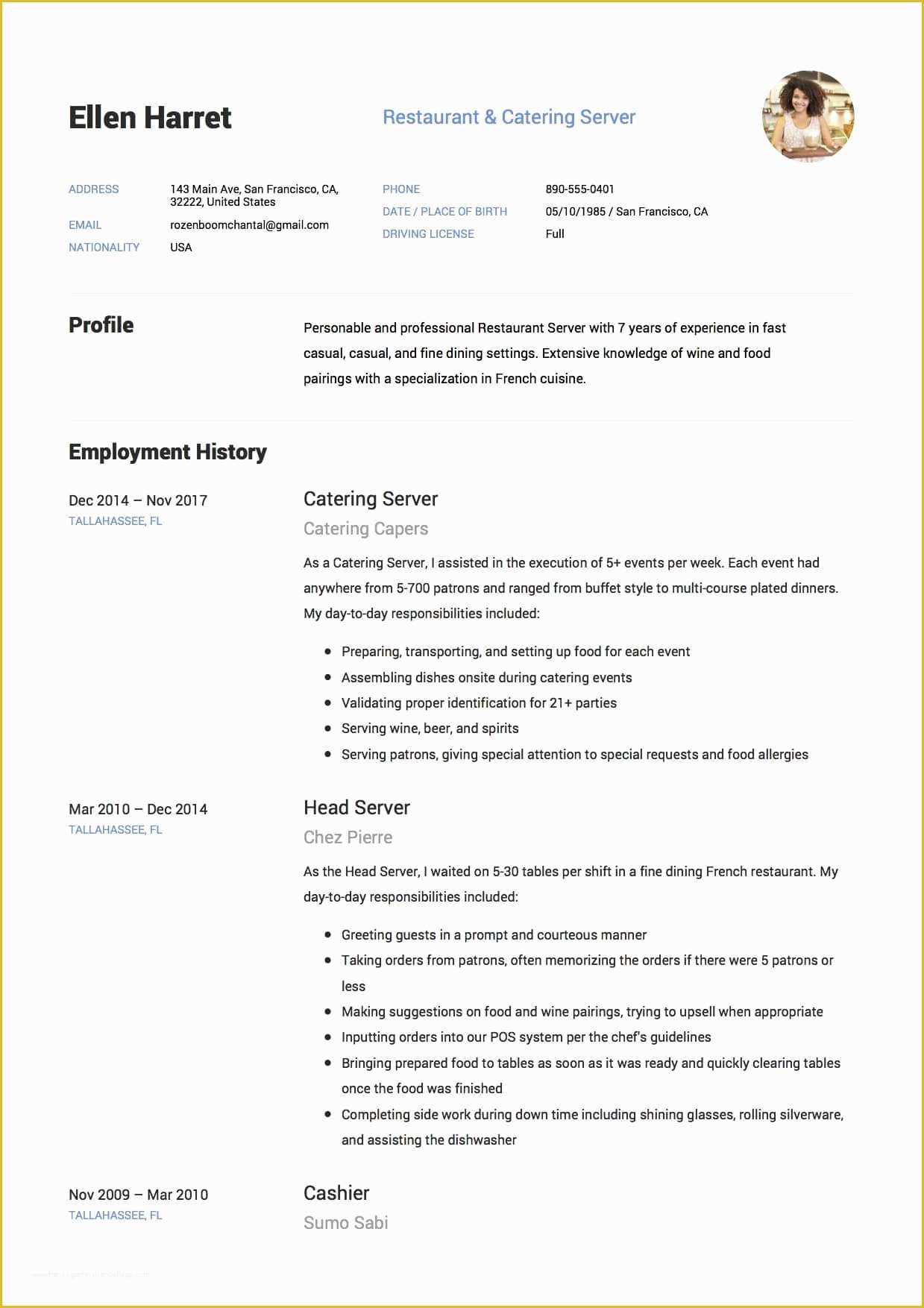 Free Resume Templates for Restaurant Servers Of 12 Restaurant Server Resume Sample S 2018 Free Downloads