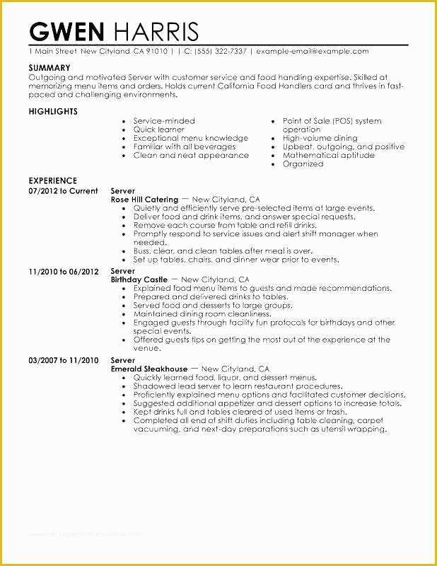 Free Resume Templates for Restaurant Servers Of Restaurant Server Resume Examples Template for Food