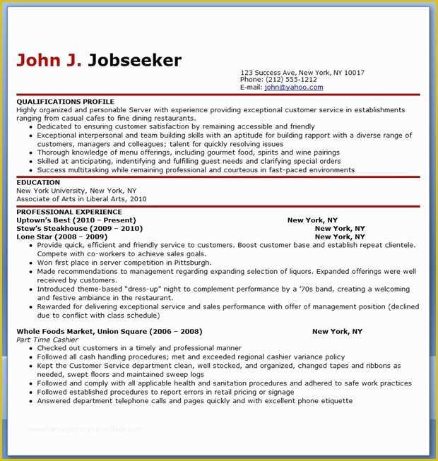 Free Resume Templates for Restaurant Servers Of Restaurant Server Resume Sample Free